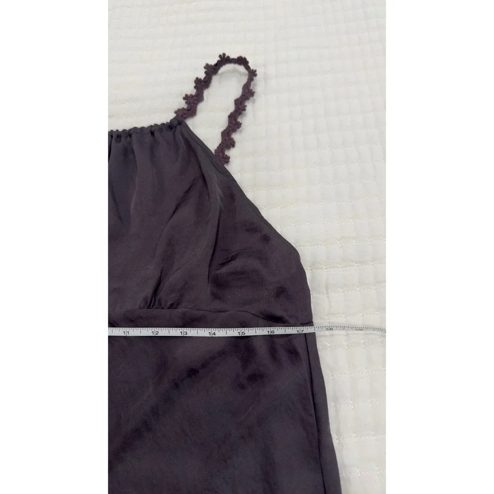Free People Intimately Grey‎ Halter Maxi Dress Crochet Trim Side Slit L - Picture 7 of 8
